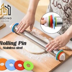 Stainless Steel Rolling Pin Roller with Thickness Rings Large