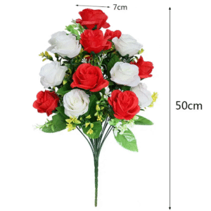 Artificial Rose Flower White & Red 10 Stick
