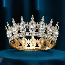 Metal Crystal Golden  Cake Tiara Crown –  Silver Stone