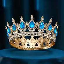 Metal Crystal Golden  Cake Tiara Crown –  Blue Stone