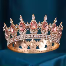 Metal Crystal Golden  Cake Tiara Crown –  Orange Stone